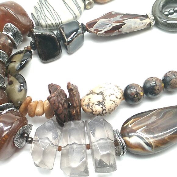 Treska Tribal Double Strand Beaded Necklace Earth Tones Signed - Picture 10 of 16